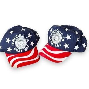 Set of 2 Vintage American Legion Veterans Hat Snapback Patriotic Temecula 852